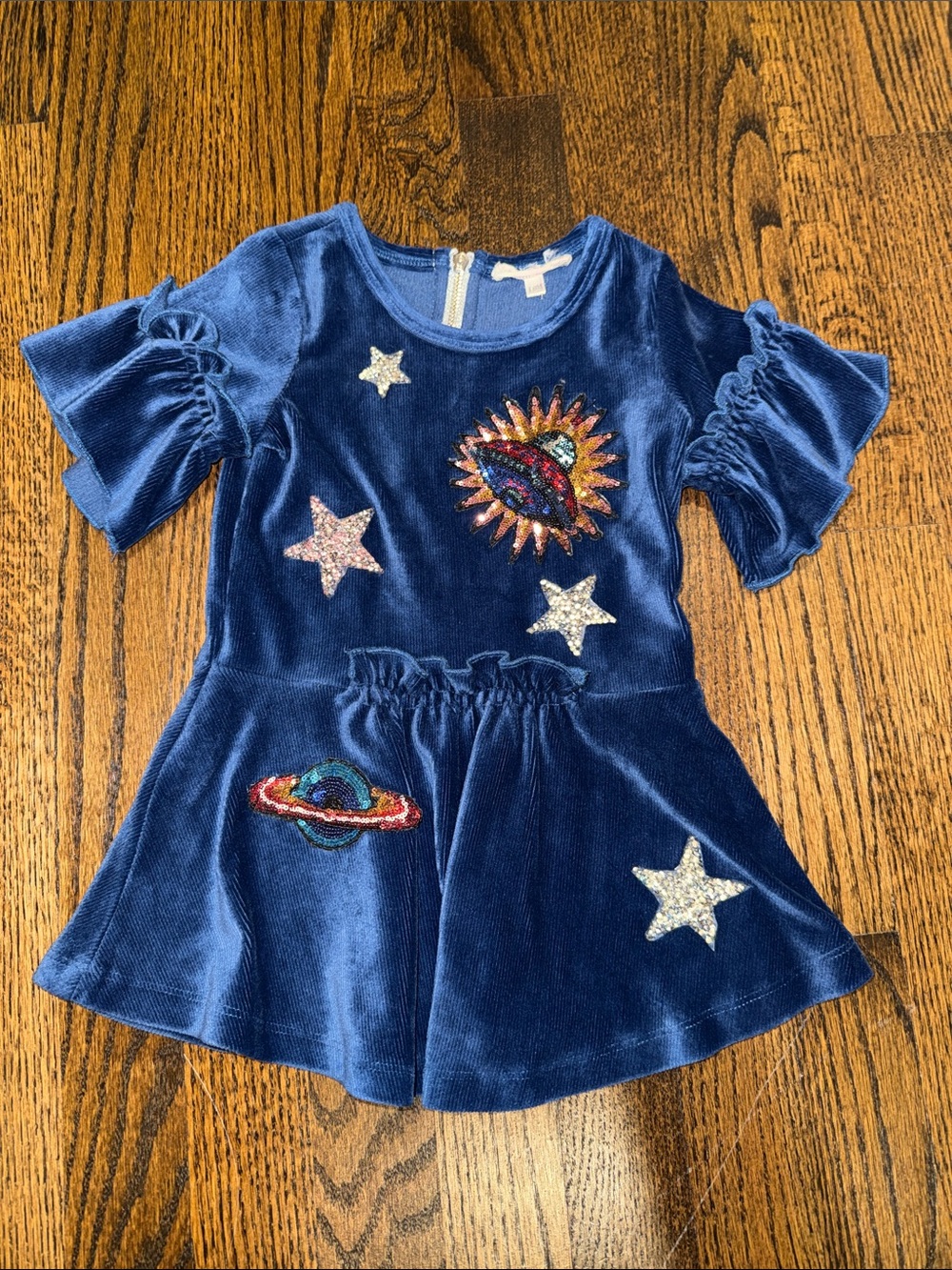 Blue Velvet Space Appliqué Dress 18 Months